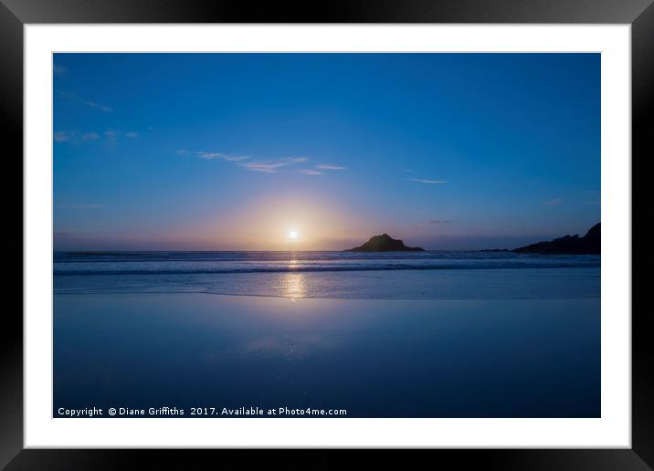 Sunset over Crantock Beach Newquay Framed Mounted Print by Diane Griffiths