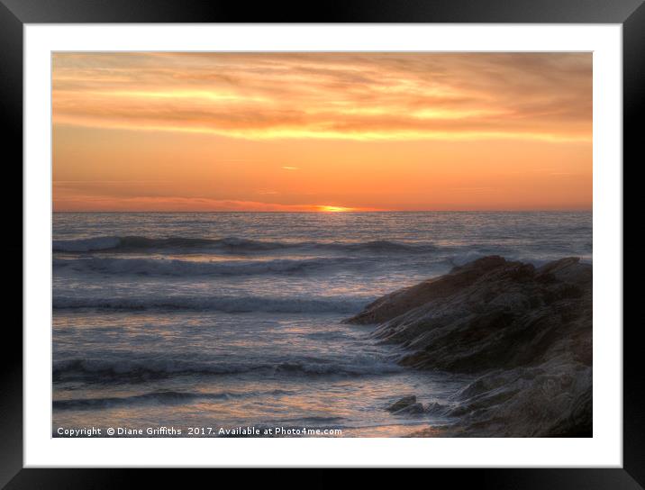 Fistral beach sunset Framed Mounted Print by Diane Griffiths
