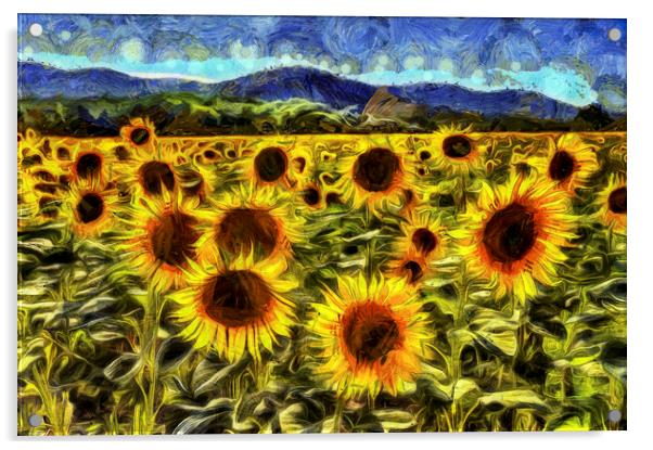 Sunflower Field Van Gogh Acrylic by David Pyatt