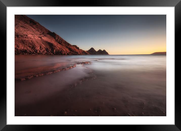 Sunset at Three Cliffs Bay Framed Mounted Print by Leighton Collins
