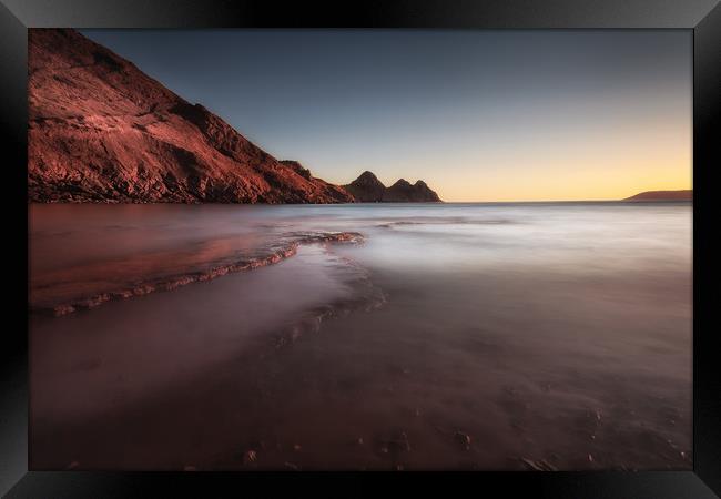 Sunset at Three Cliffs Bay Framed Print by Leighton Collins