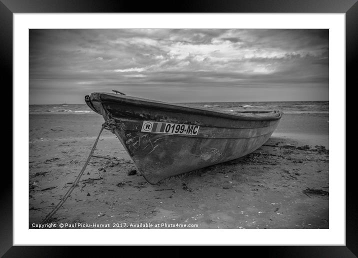 Boat on the beach - B&W Framed Mounted Print by Paul Piciu-Horvat