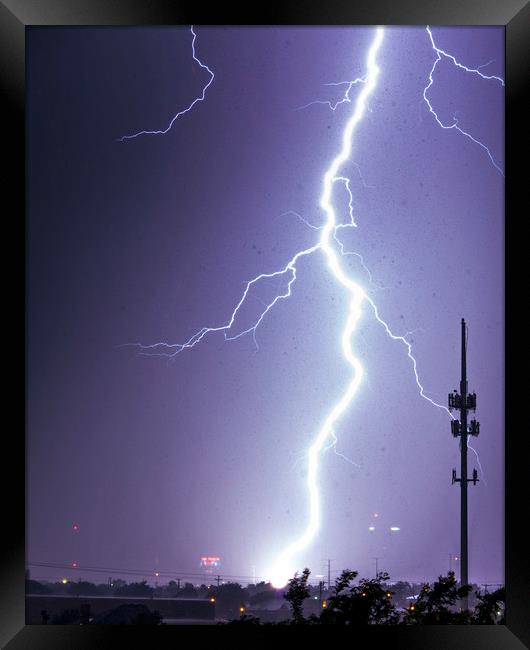 Amarillo gunshot lightning, Texas. Framed Print by John Finney