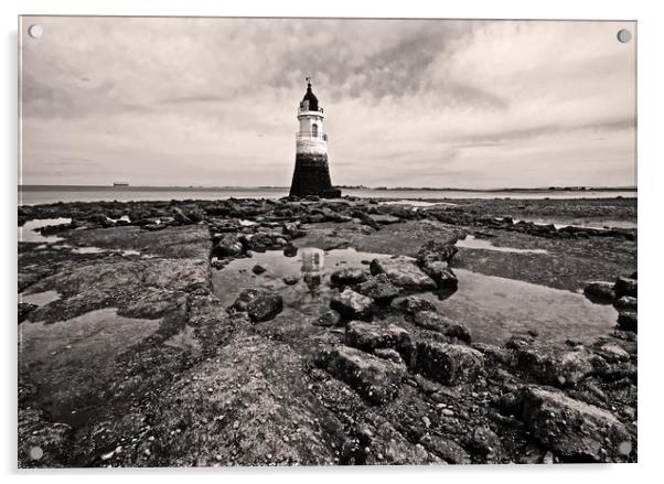 Lighthouse on a rocky shore Acrylic by David McCulloch