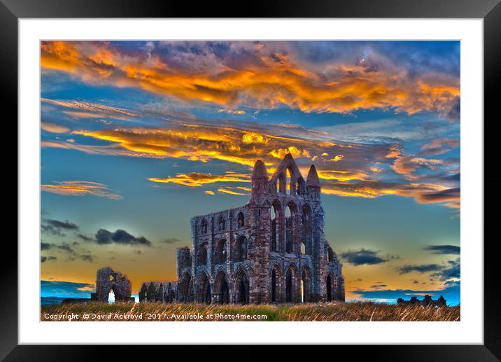 Dramatic sky's sunset whitby abbey Framed Mounted Print by David Ackroyd