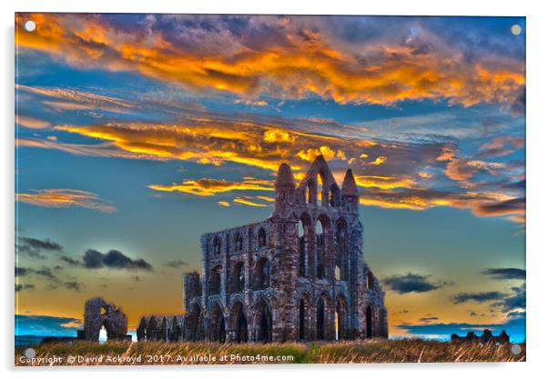 Dramatic sky's sunset whitby abbey Acrylic by David Ackroyd