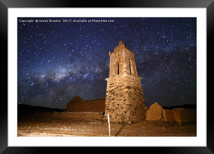 Ruined Church Tower and Milky Way Bolivia Framed Mounted Print by James Brunker