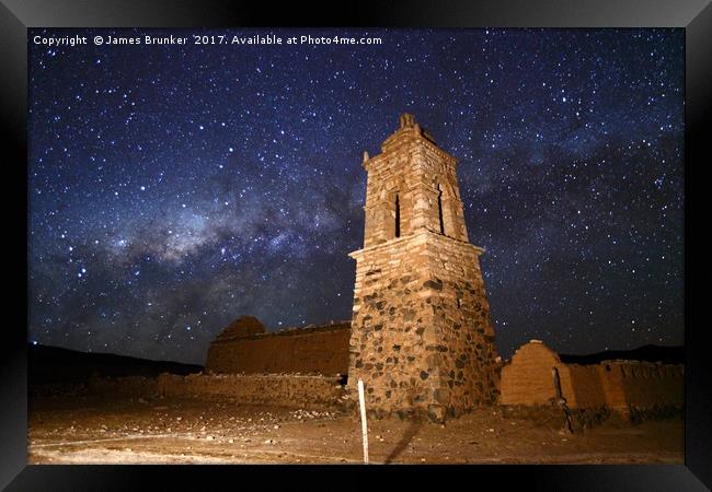 Ruined Church Tower and Milky Way Bolivia Framed Print by James Brunker