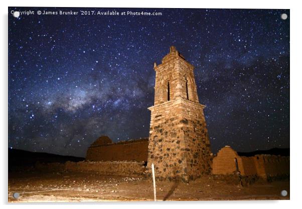 Ruined Church Tower and Milky Way Bolivia Acrylic by James Brunker