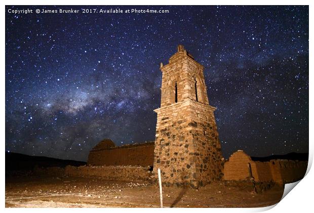 Ruined Church Tower and Milky Way Bolivia Print by James Brunker