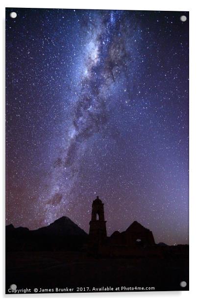 Milky Way Ruined Church and Sajama Volcano Bolivia Acrylic by James Brunker