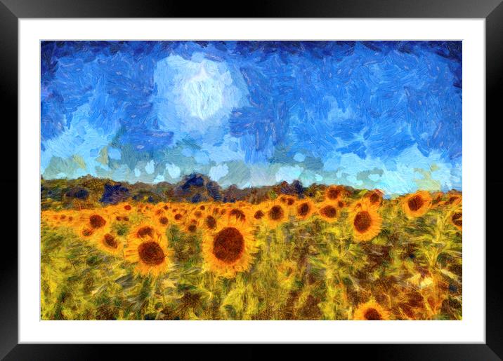 Sunflower Fields Van Gogh Framed Mounted Print by David Pyatt