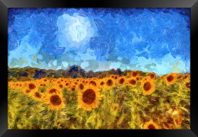Sunflower Fields Van Gogh Framed Print by David Pyatt