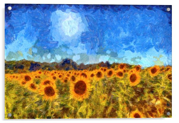 Sunflower Fields Van Gogh Acrylic by David Pyatt