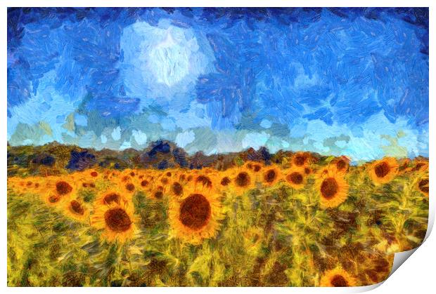 Sunflower Fields Van Gogh Print by David Pyatt