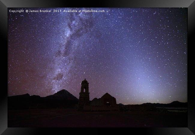 Milky Way Zodiacal Light and Mt Sajama Bolivia Framed Print by James Brunker
