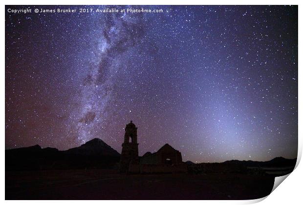 Milky Way Zodiacal Light and Mt Sajama Bolivia Print by James Brunker