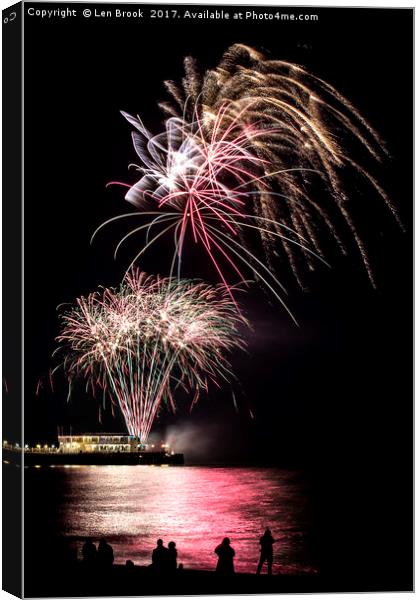 Fireworks from Worthing Pier Canvas Print by Len Brook