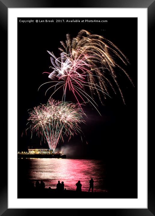 Fireworks from Worthing Pier Framed Mounted Print by Len Brook