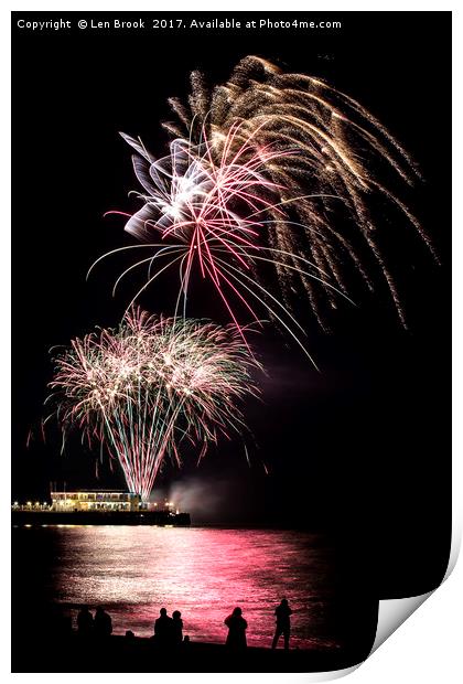 Fireworks from Worthing Pier Print by Len Brook