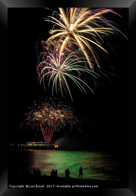 Fireworks from Worthing Pier Framed Print by Len Brook