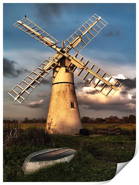Thurne Windmill at sunset HDR Print by Paul Macro