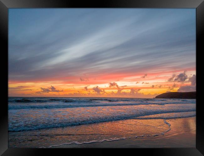 Croyde Beach Sunset Framed Print by Images of Devon