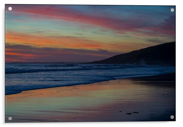 Rest Bay Sunset Acrylic by Emma Woodhouse