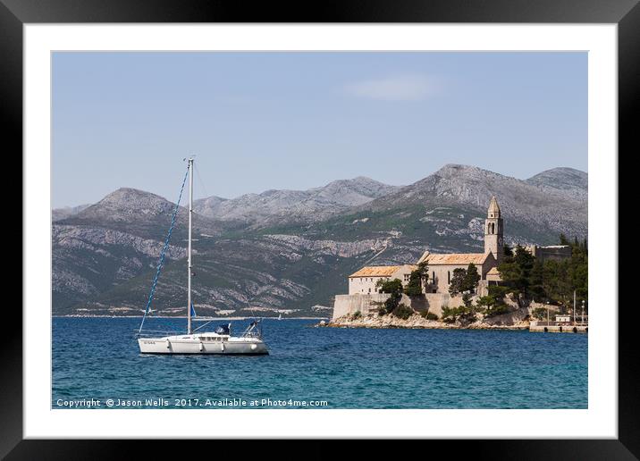 A yacht ventures out into the Adriactic Framed Mounted Print by Jason Wells