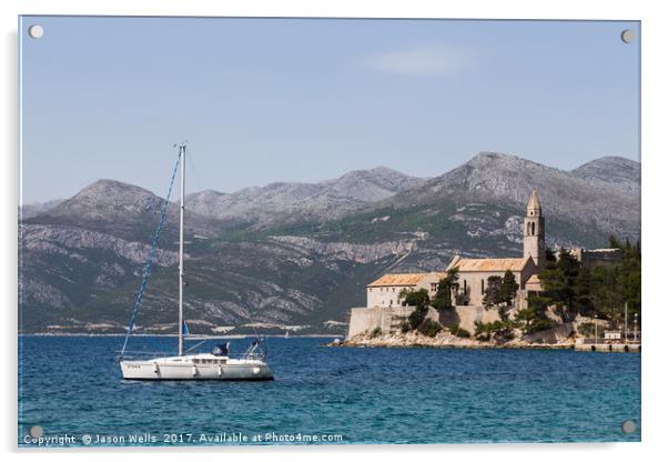 A yacht ventures out into the Adriactic Acrylic by Jason Wells