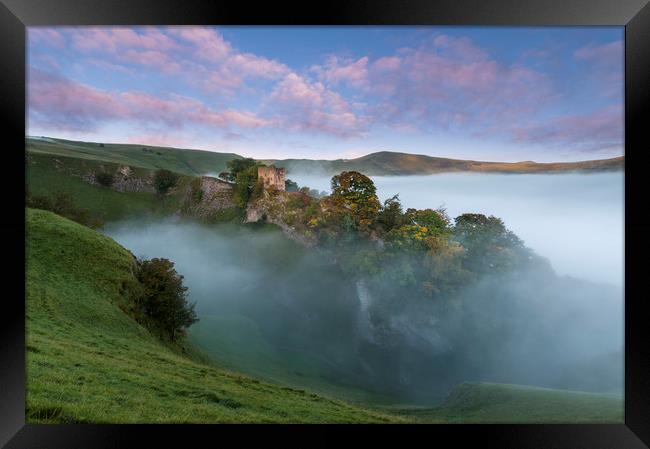 Peveril Castle Autumn Dawn.   Framed Print by John Finney