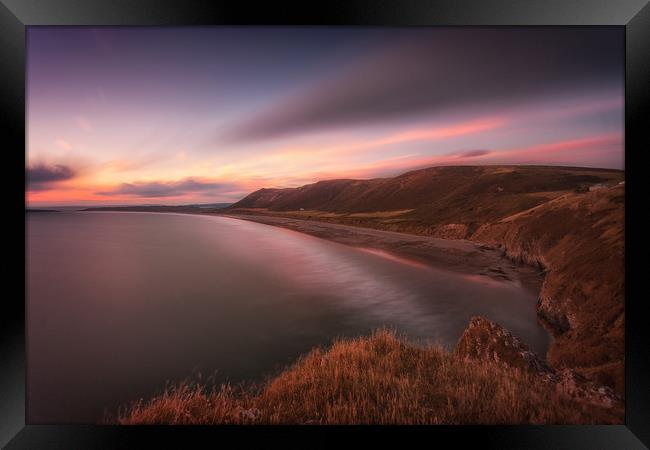 Sunset at Rhossili Bay, South Wales Framed Print by Leighton Collins