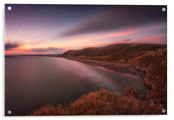 Sunset at Rhossili Bay, South Wales Acrylic by Leighton Collins