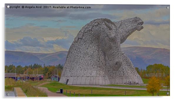 The Kelpies. Acrylic by Angela Aird