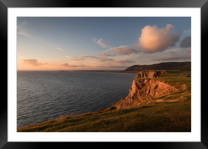 Rhossili Bay cliffs, South Wales Framed Mounted Print by Leighton Collins