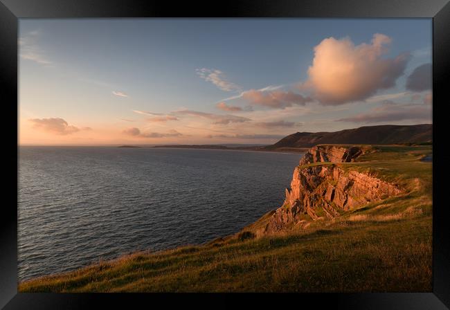 Rhossili Bay cliffs, South Wales Framed Print by Leighton Collins