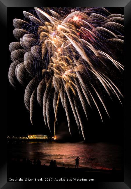 Fireworks from Worthing Pier Framed Print by Len Brook
