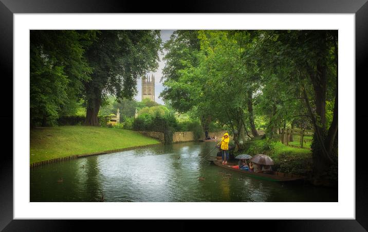 Punting in the rain Framed Mounted Print by Richard Downs