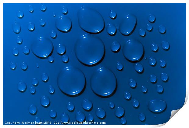 Water drops pattern on blue background Print by Simon Bratt LRPS
