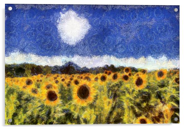 Starry Night Sunflowers Acrylic by David Pyatt