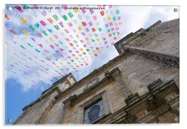 Flags flying at a Hispanic Church Acrylic by Stephen Dryburgh