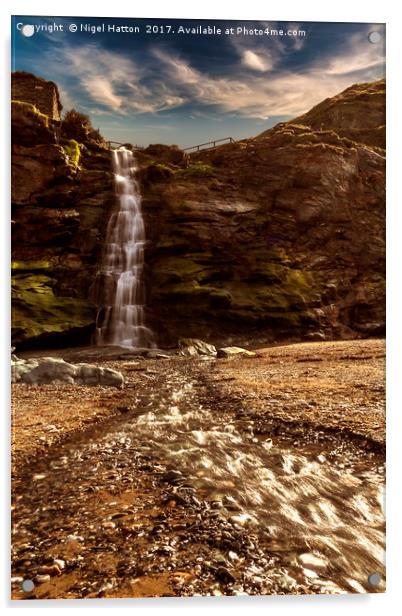 Tintagel Waterfall # 2 Acrylic by Nigel Hatton