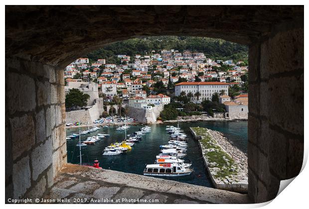 Boats in Dubrovnik's old harbour Print by Jason Wells