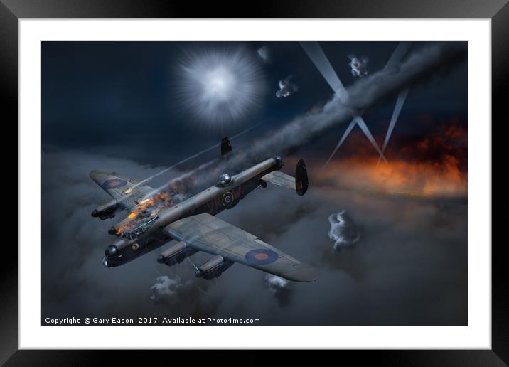 Lancaster KB799 under fire Framed Mounted Print by Gary Eason