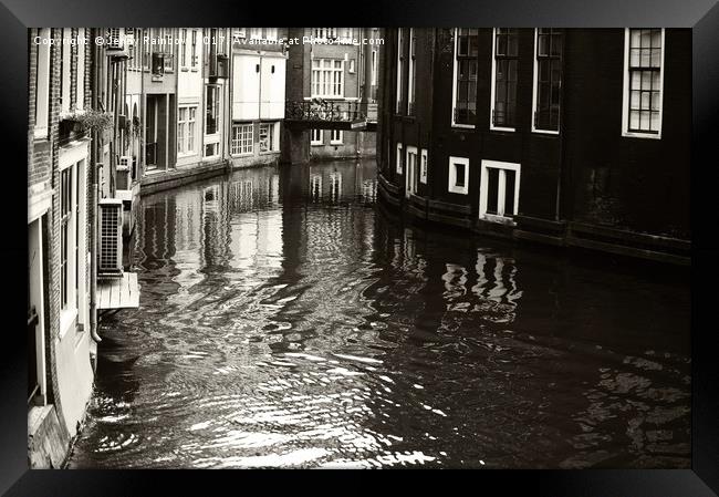 Rhythms of Amsterdam Reflections. Black and White Framed Print by Jenny Rainbow
