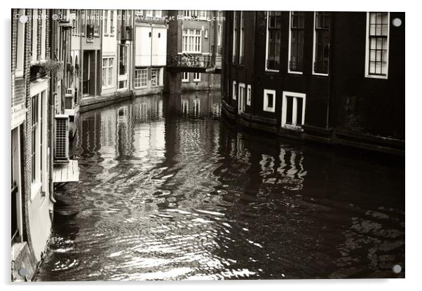 Rhythms of Amsterdam Reflections. Black and White Acrylic by Jenny Rainbow