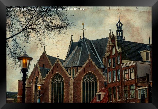 Oude Kerk. Red Lights District. Amsterdam  Framed Print by Jenny Rainbow
