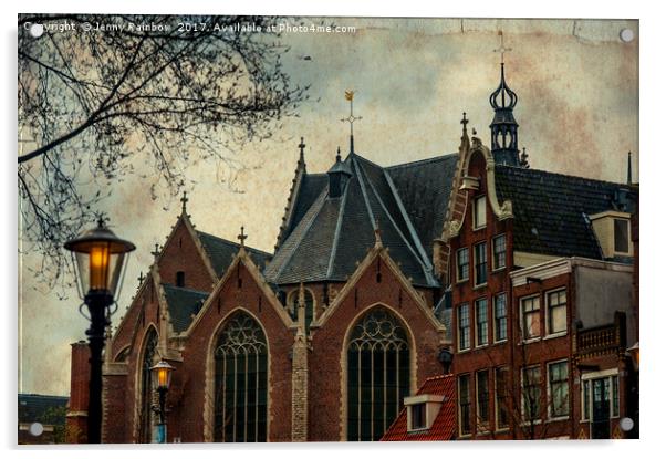 Oude Kerk. Red Lights District. Amsterdam  Acrylic by Jenny Rainbow