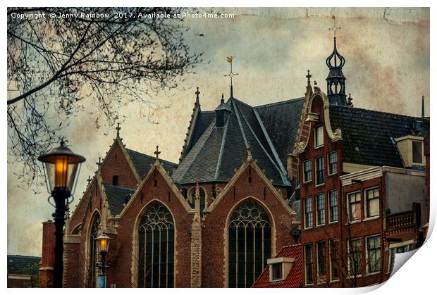 Oude Kerk. Red Lights District. Amsterdam  Print by Jenny Rainbow