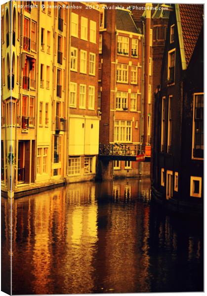 Golden Hour Reflections in Amsterdam Canvas Print by Jenny Rainbow